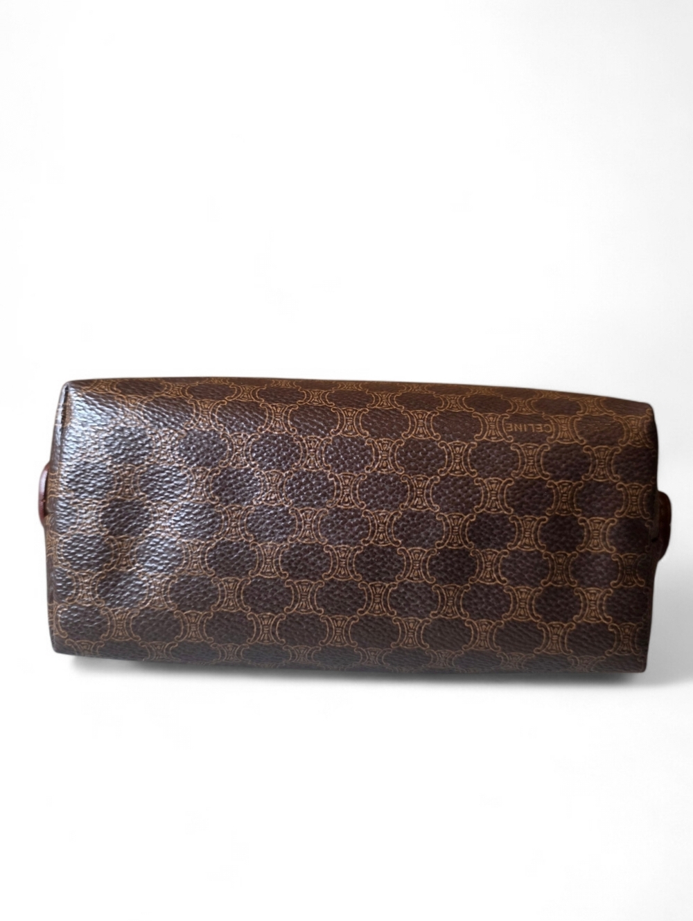 Celine Macadam Small Cosmetic Bag Brown PVC Canvas Leather Vintage Make Up Case - Picture 5 of 11